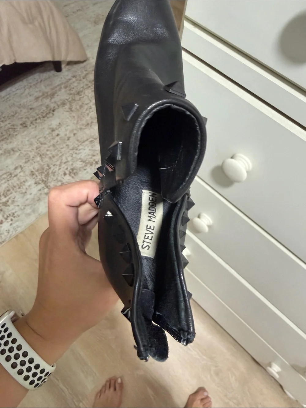 Steve Madden Black Pyramid Stud Leather Ankle Booties